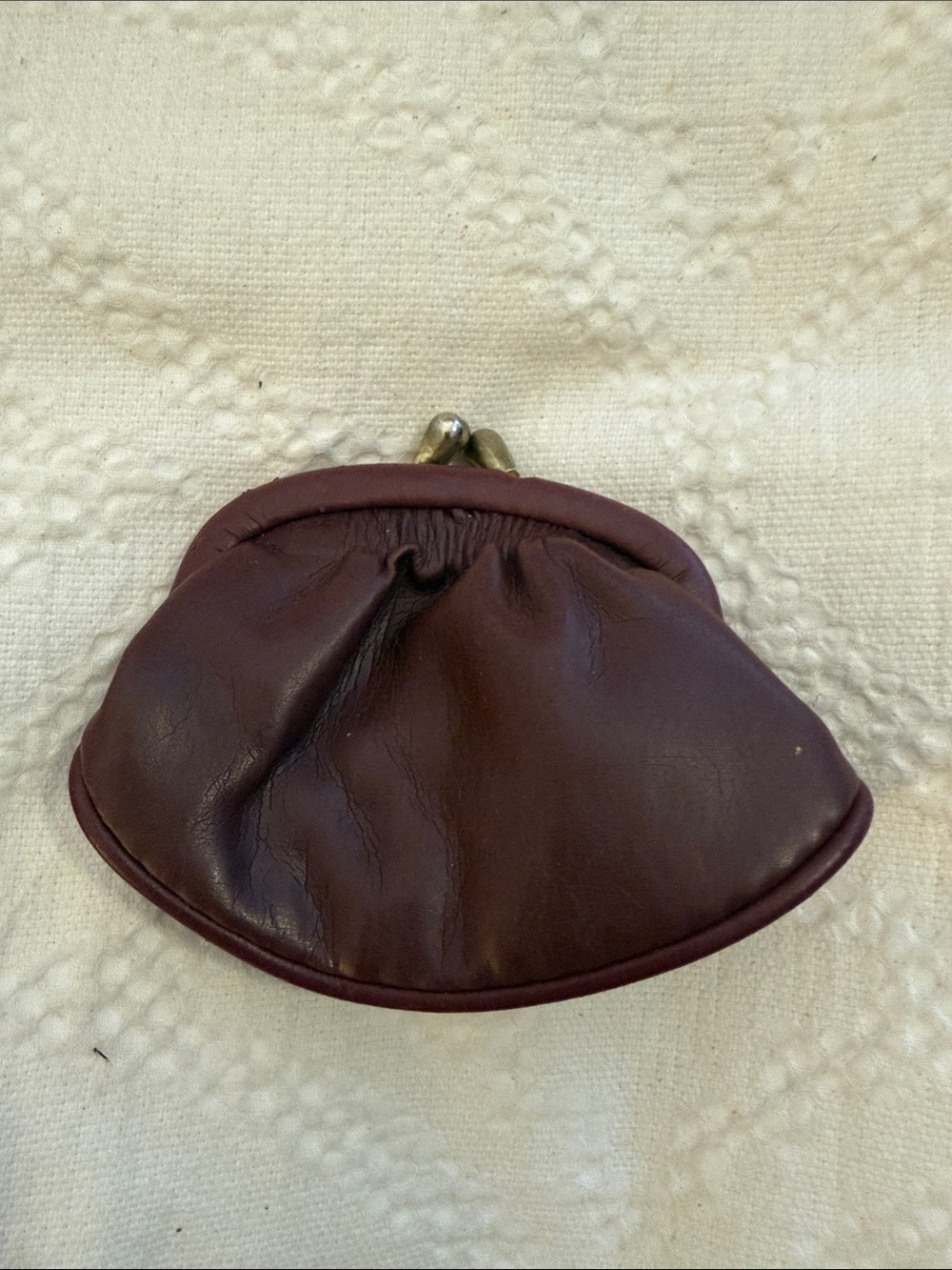 Compact Brown Leather Kiss-Lock Coin Purse